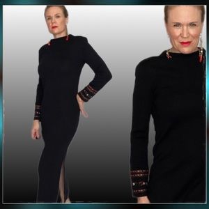 Vintage Long Black Beaded Sweater Dress - 1980s